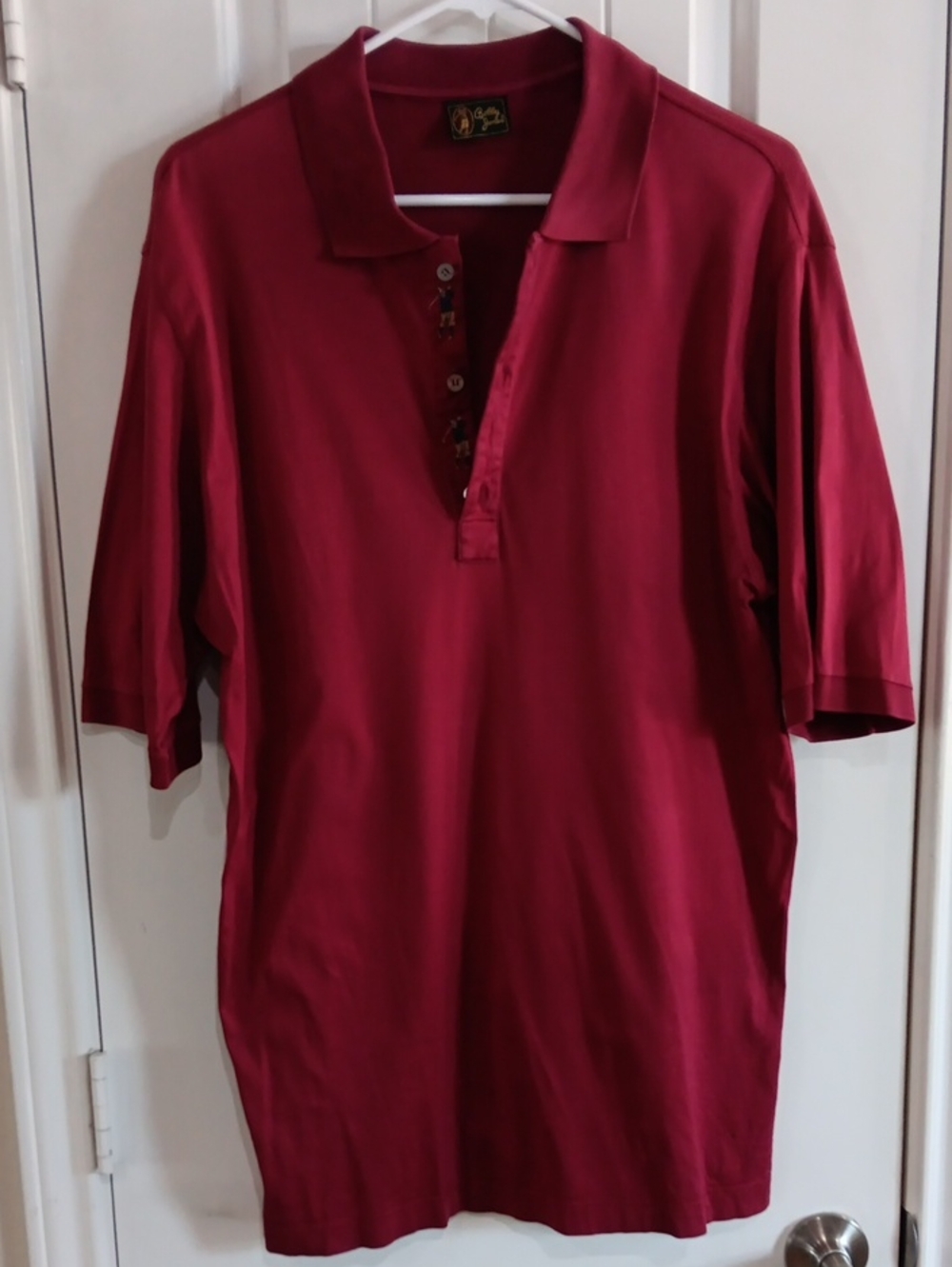 VTG Bobby Jones Made in Italy Polo L Maroon Unique Embroidered Placket Golf